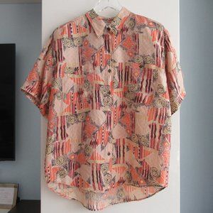 Men's WHISTLES Men's 100% Silk Shirt Sz Large Button Up Short Sleeve Multicolor